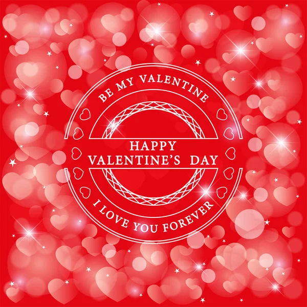 Red Background Hearts Shiny Stars Frame Greeting Phrases Happy Valentine — Stock Vector