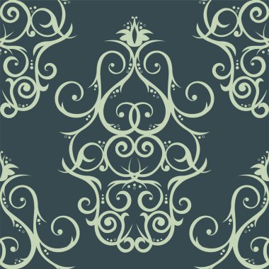 Yeşil renkli çiçek süsü. Yeşil tonlarda girdap süsü. Vektör kusursuz desen. Hassas çiçek desenli bir arka plan..