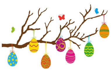 Mutlu Paskalyalar. Renkli Paskalya yumurtalarıyla dallar.