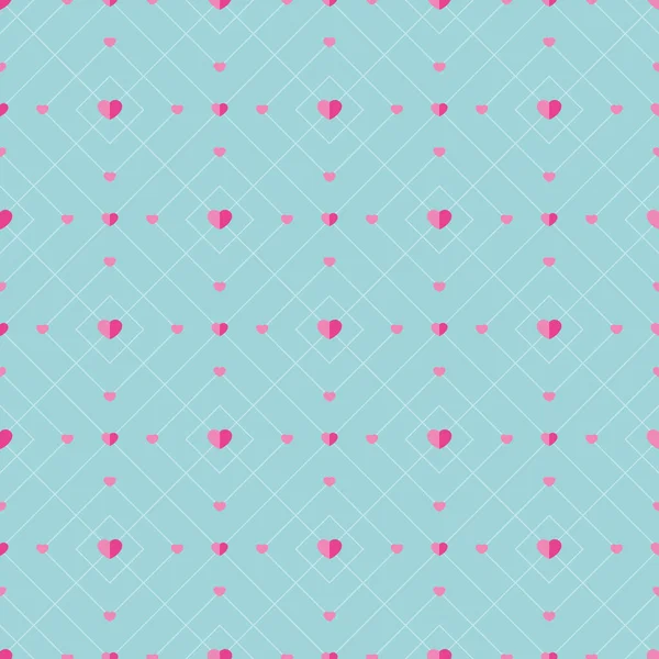 Modèle Vectoriel Sans Couture Cœurs Roses Losanges Sur Fond Turquoise — Image vectorielle