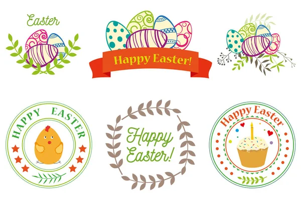 Happy Easter Easter Eggs Cake Twigs Herbs Congratulatory Inscription Other — Stock Vector