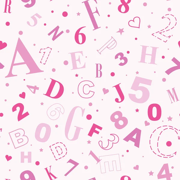 Números Letras Fondo Rosa Patrón Inconsútil Vector — Archivo Imágenes Vectoriales