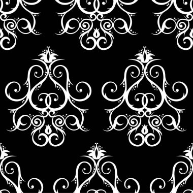 Çiçek süsü ile kusursuz desen. Siyah beyaz arkaplan.