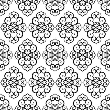 Kıvırcık saçlar, fantezi kalpler. Vektör kusursuz desen. Vektör arkaplanı.