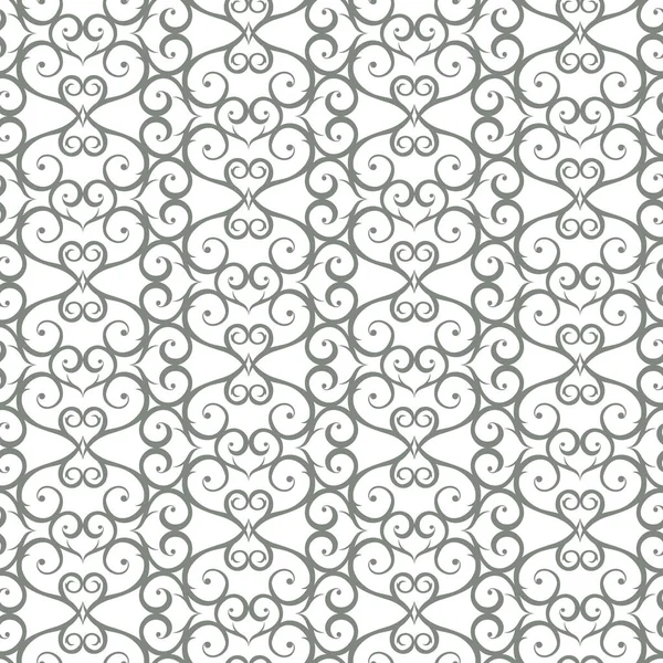 Ornament Curls Fantasy Hearts Gray Geometric Background Vector Seamless Pattern — Vetor de Stock
