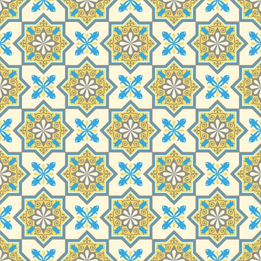 Moroccan ornament on a light background. Geometric ornament with flowers and curls. Vector seamless pattern.