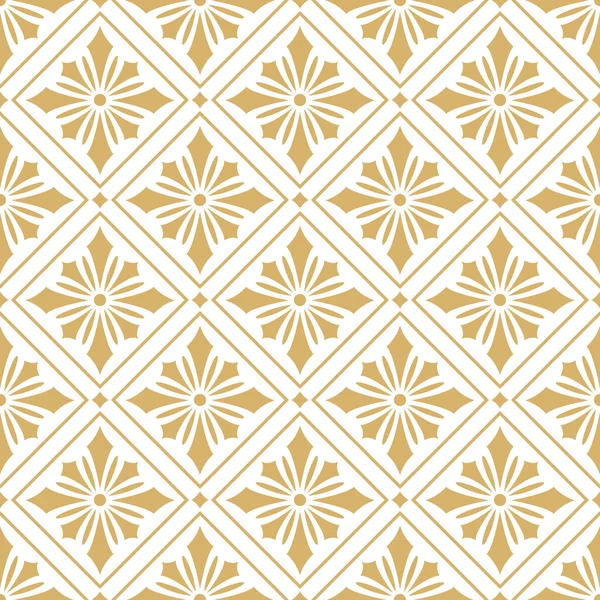 Altın desenli çiçekler ve eşkenar dörtgenler. Geometrik süslemeli arka plan. Eşkenar dörtgenlerin altın çiçekleri. Vektörsüz desen.