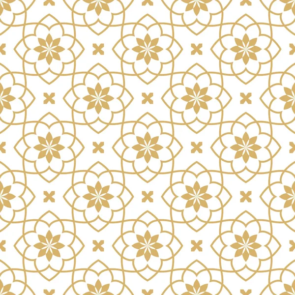 Seamless Golden Pattern Flowers Vector Background — Vetor de Stock