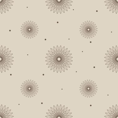 Bej arka planda çiçekler. Vektörsüz desen.