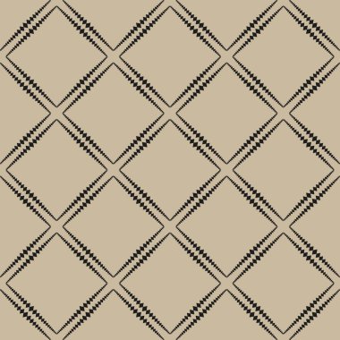 Bej bir arka planda eşkenar dörtgen süsü. Geometrik siyah desen. Vektörsüz desen.