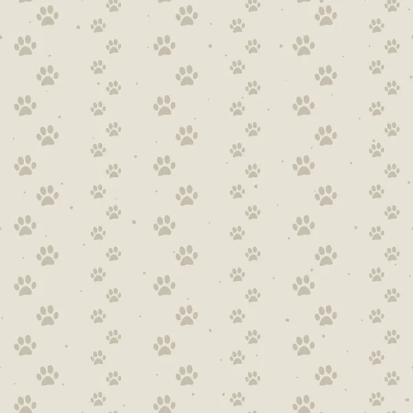 動物の足の背景 ベージュ地に猫や犬の足跡 ベクトルシームレスパターン — ストックベクタ