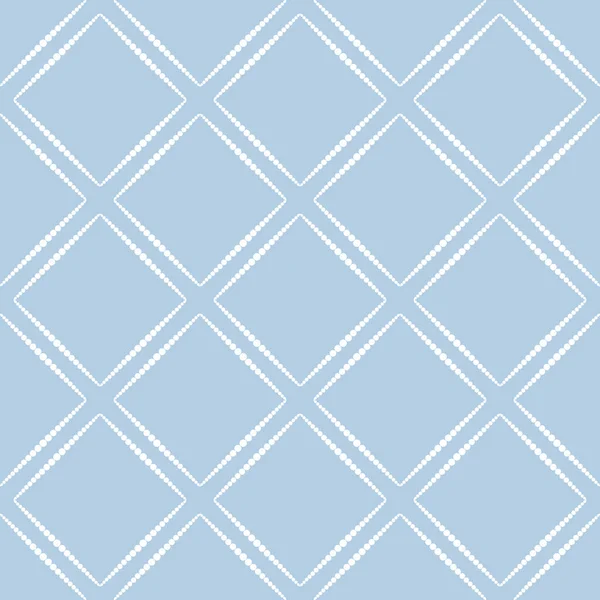 Mavi arka planda eşkenar dörtgen süsü. Noktaların geometrik beyaz deseni. Vektörsüz desen.