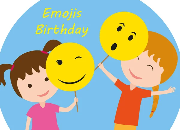Emojis Zum Geburtstag Mädchen Spielen Masken Mit Dem Bild Von — Stockvektor