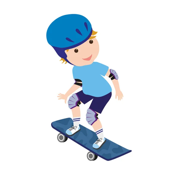 Rapaz Feliz Equipamento Proteção Monta Skate Skatista Adolescente Caráter Isolado — Vetor de Stock