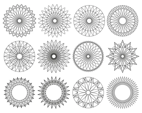 Yuvarlak süsler. Çember şekilleri. Çizgilerden yapılmış bir sınır. Geometrik desen. Sertifikalar ve tatil kartları için tasarım şablonu.