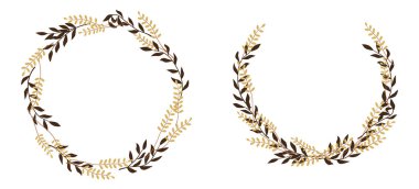 Round frames made of twigs. Floral frame. Border of flowers and leaves. Design for invitations and holiday cards. Vector illustration.