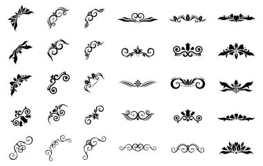 Dekoratif bölmeler ve köşeler. Metin ayırıcılar. Dekorasyon sayfası. Davetiyeler ve tatil kartları için tasarım ögeleri.