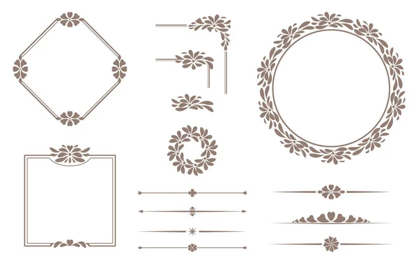 Dekoratif sınırlar. Çiçek çerçeveleri ve metin ayırıcıları. Yuvarlak ve kare süsler. Davetiyeler ve tatil kartları için tasarım ögeleri.