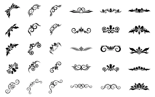 Set Decorative Dividers Corners Text Separators Page Decors Design Elements — Stock Vector