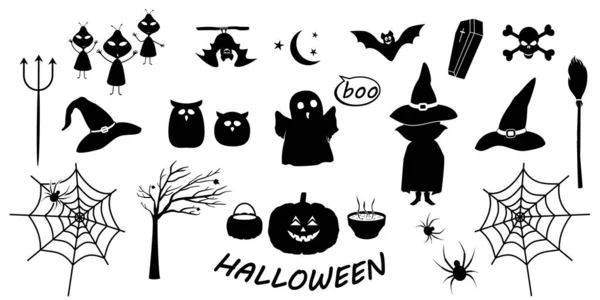 Elements Halloween Black Halloween Pumpkin Spiders Skull Ghost Other Festive — Stock Vector