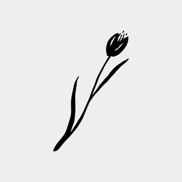 Vector dibujado a mano tulipán negro tinta color — Archivo Imágenes Vectoriales