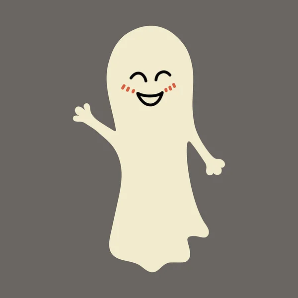 Cute happy ghost waving hand flat style — Stock Vector