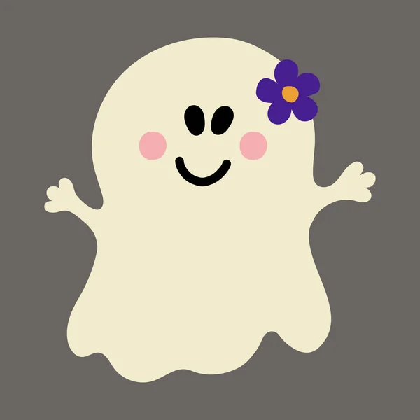 Halloween carino felice ragazza fantasma indossa con fiore — Vettoriale Stock