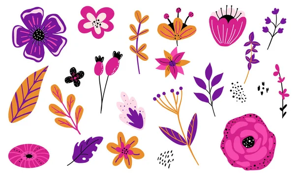 Abstract vormen en bloemen in doodle stijl. — Stockvector