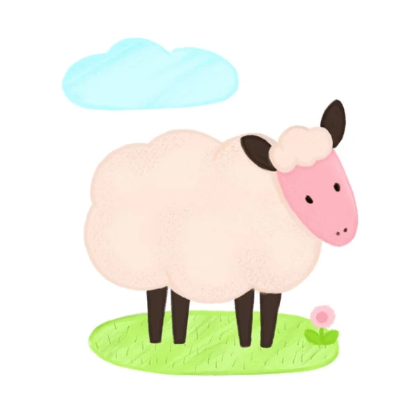 Cute cartoon sheep hand drawn style. farm animal lamb