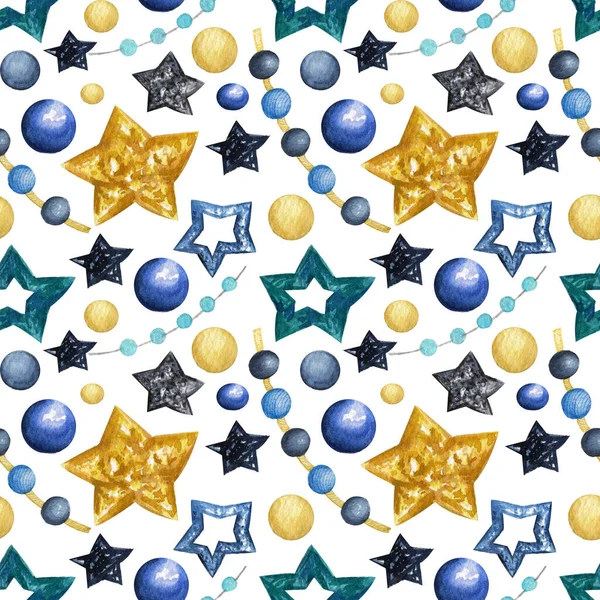 Padrão Sem Costura Aquarela Com Estrelas Pérolas Padrão Papel Embrulho — Fotografia de Stock