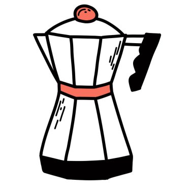 Elle çizilmiş gayzer kahve makinesi. Vektör illüstrasyonu