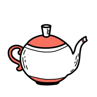 El yapımı çaydanlık karalaması. Robot resim tarzında çay zamanı. Vektör illüstrasyonu beyaz arkaplanda izole edildi. 