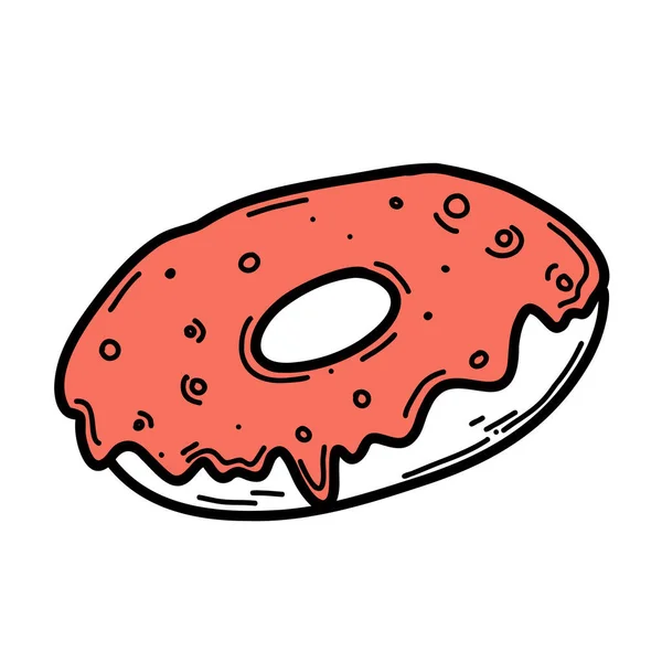 Donut Doodle Desenhado Mão Com Cobertura Padaria Vetorial Ilustração Vetorial — Vetor de Stock