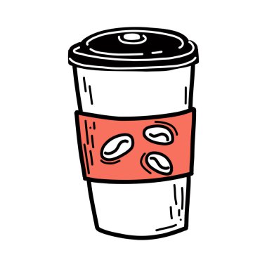 Kağıt bardak vektör karalama tarzında kahve. Vektör illüstrasyonu