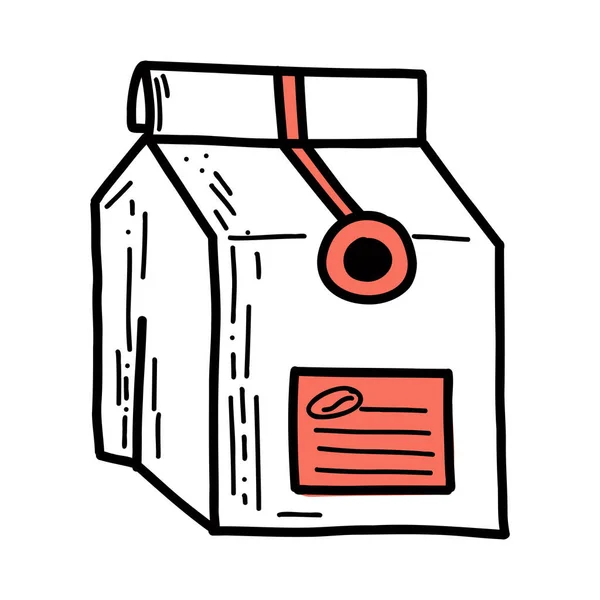 Χάρτινη Τσάντα Kraft Κόκκους Καφέ Στυλ Doodle Εικονογράφηση Διανύσματος — Διανυσματικό Αρχείο