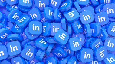 3D Linkedin kare rozetleri yakın çekim görüntüsü oluşturur