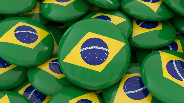 Renderelés Egy Csomó Jelvény Brazil Zászló Közelről — Stock Fotó