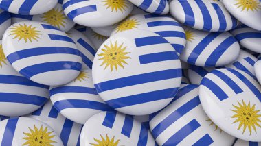 Yakından bakınca Uruguay bayrağı taşıyan bir sürü rozet tasvir edilmiş.