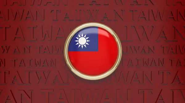 三维渲染带有台湾国旗的深红色背景徽章 — 图库照片