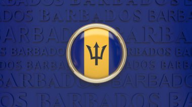 Mavi arkaplanda Barbados bayrağı bulunan 3D bir rozet tasarımı.