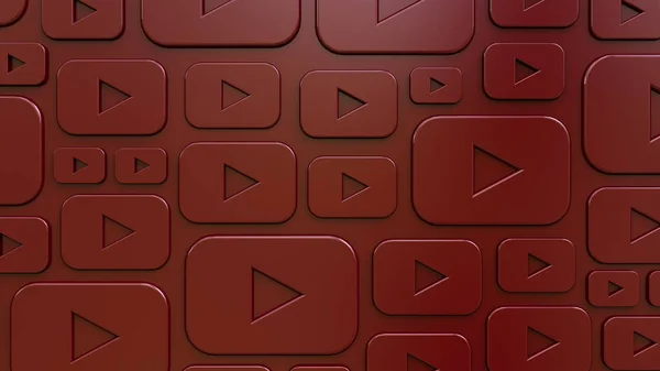 Fundo Vermelho Com Padrão Logotipo Youtube Relevo — Fotografia de Stock