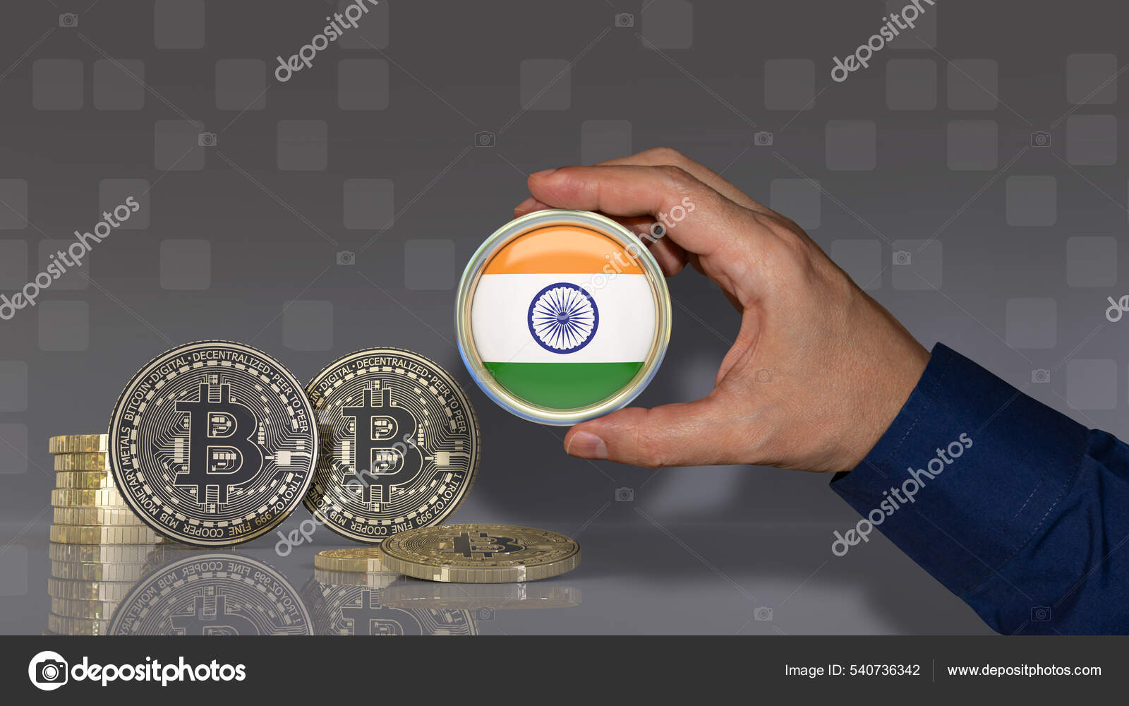 Hand Holding Badge Indian Flag Front Some Bitcoins Crypto Currency — Stock  Editorial Photo © MMollaretti #540736342
