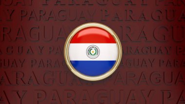 3D rendering of a badge with the Paraguayan flag on dark red background.