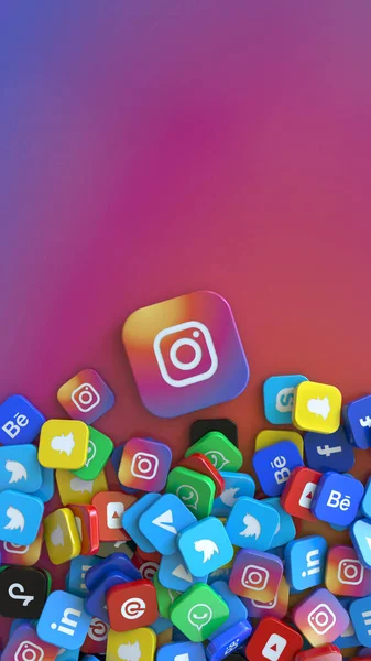 Renderização Emblema Instagram Rodeado Distintivos Das Redes Sociais Mais Importantes — Fotografia de Stock