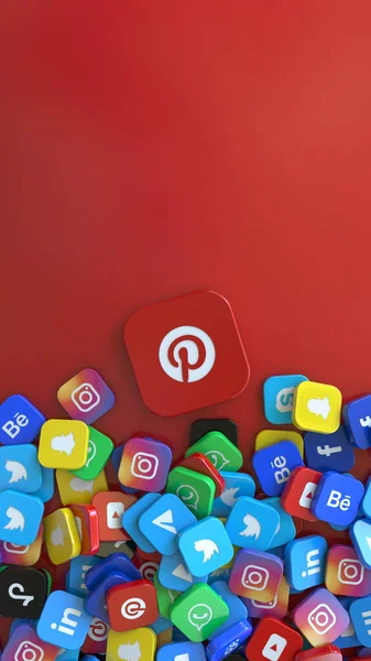 Renderização Crachá Pinterest Cercado Por Crachás Das Redes Sociais Mais — Fotografia de Stock