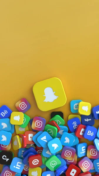 Renderowanie Odznaki Snapchat Otoczony Odznakami Najważniejszych Sieci Społecznych Strzał Pionowy — Zdjęcie stockowe