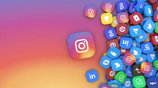 Representación Una Insignia Instagram Rodeada Insignias Las Redes Sociales Más —  Fotos de Stock