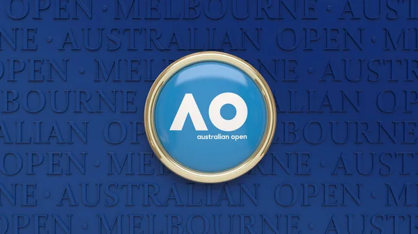 Rendering Badge Logo Australian Open Blue Background — Stock Fotó