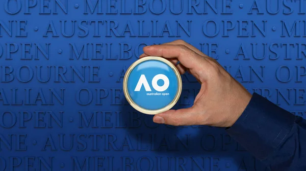 Hand Holding Badge Australian Open Tennis Tournament Logo Australian Open — Stock Fotó