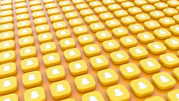 Bunch Square Badges Logo Snapchat Arranged Orange Background — Fotografia de Stock